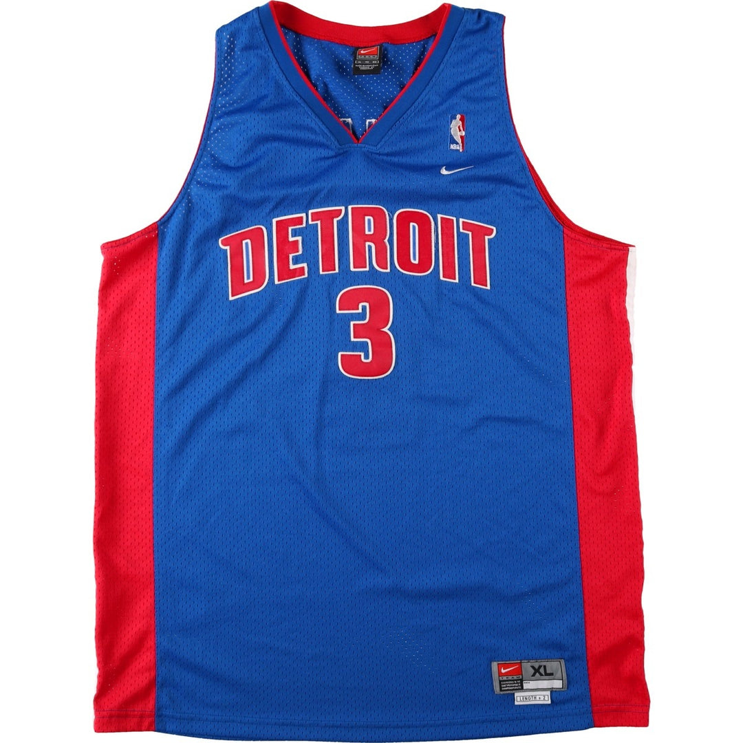 ~2000'S Nike TEAM V-neck Mesh Detroit Pistons Game Shirt Replica Uniform (Men's XL equivalent) polyester blue type Vintage Second Hand