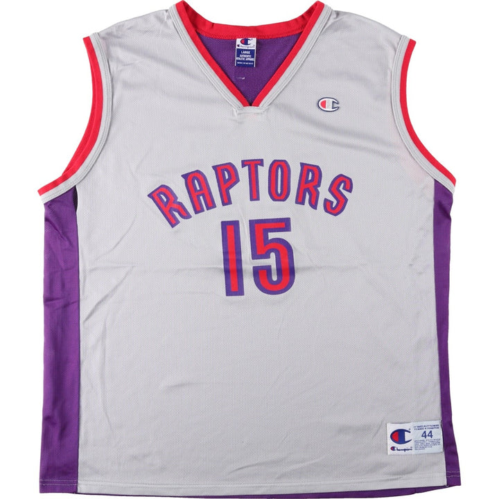 90'S Champion Toronto Raptors V-neck Mesh Game Shirt Replica Uniform (Men's Size L) Nylon gray type Vintage Second Hand