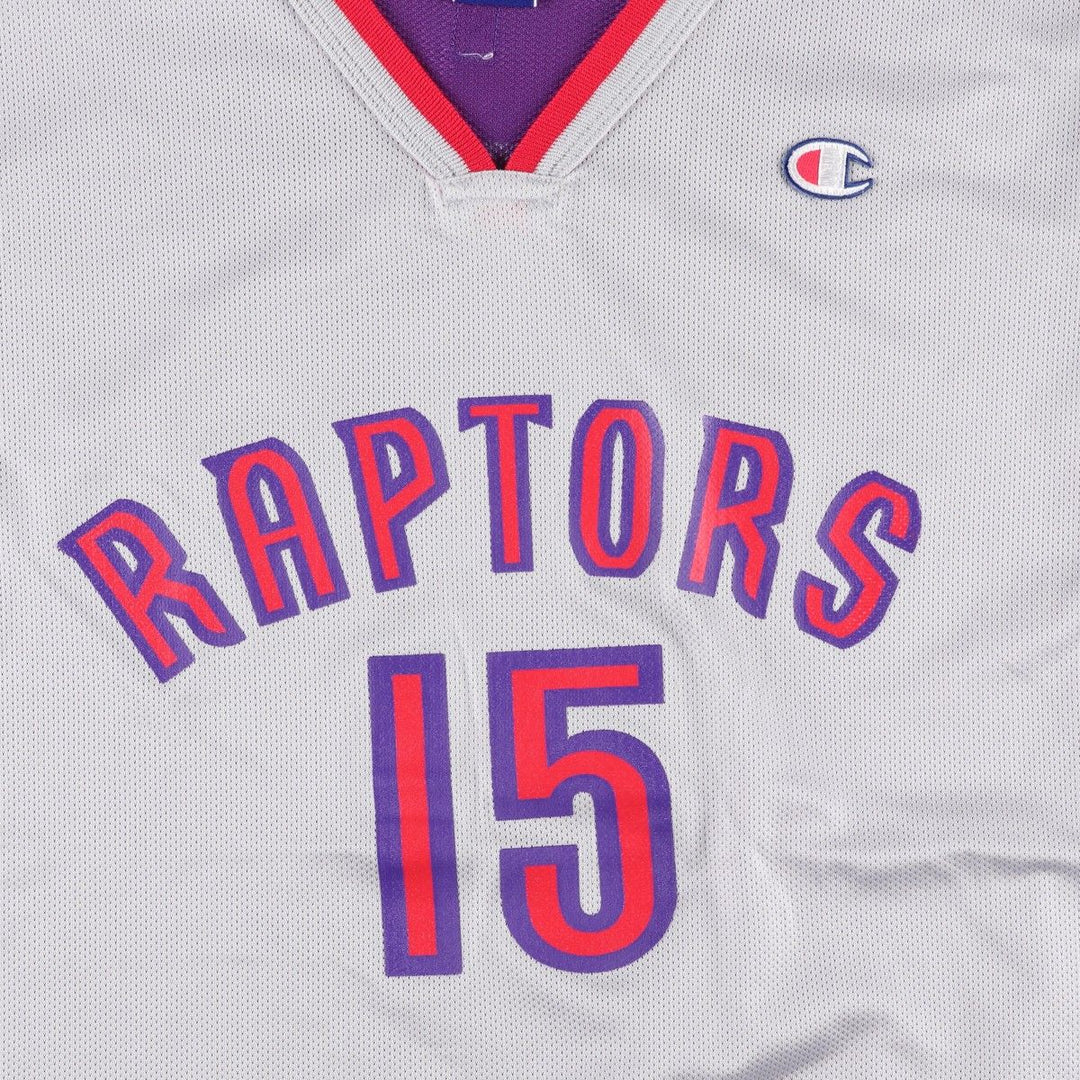 90'S Champion Toronto Raptors V-neck Mesh Game Shirt Replica Uniform (Men's Size L) Nylon gray type Vintage Second Hand