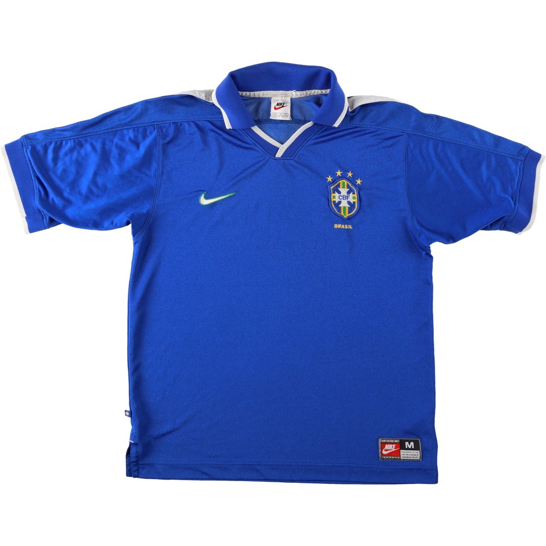 1990'S Nike Brazil National Team V-neck Collared Soccer Jersey Game Shirt Men's Size M (approx.) Vintage polyester blue type Vintage Second Hand