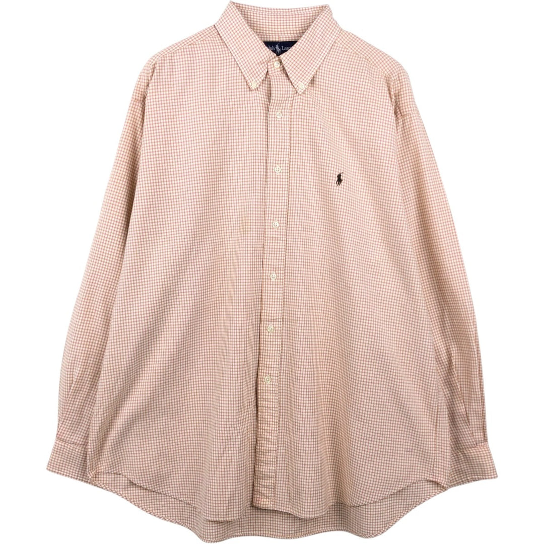 Ralph Lauren BLAIRE long sleeve button down check shirt, men's XL size cotton orange type Vintage Second Hand