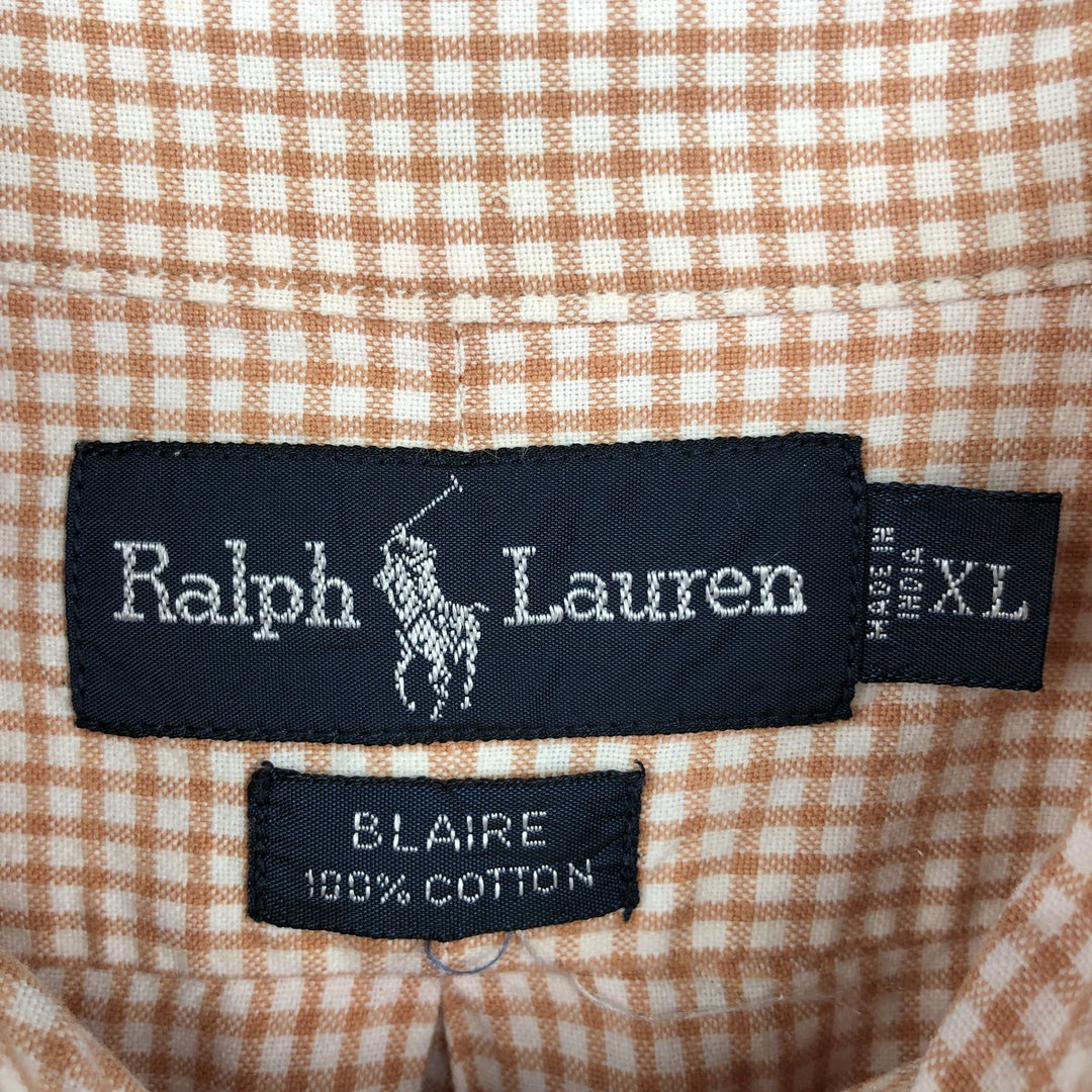 Ralph Lauren BLAIRE long sleeve button down check shirt, men's XL size cotton orange type Vintage Second Hand