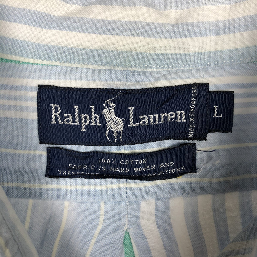 Ralph Lauren Multi-Stripe Long Sleeve Button-Down Striped Shirt, Men's Size L cotton Blue type light blue Vintage Second Hand