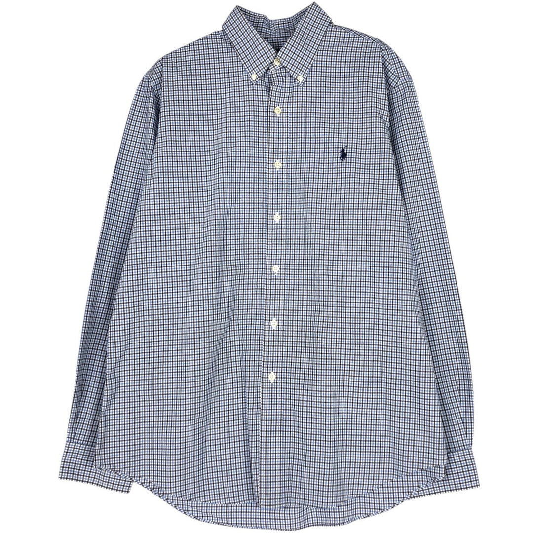 Ralph Lauren long sleeve button down check shirt, men's size L cotton blue type Vintage Second Hand