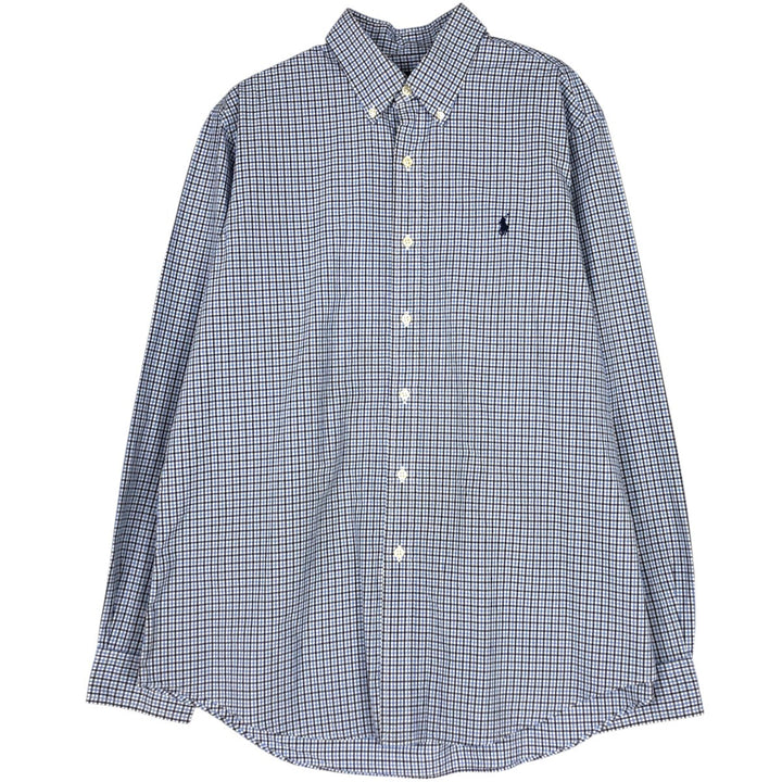 Ralph Lauren long sleeve button down check shirt, men's size L cotton blue type Vintage Second Hand