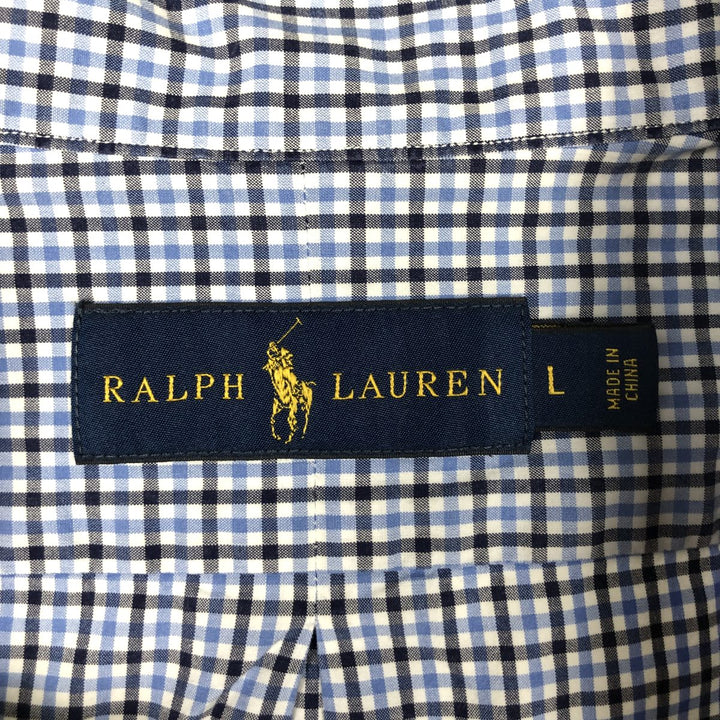 Ralph Lauren long sleeve button down check shirt, men's size L cotton blue type Vintage Second Hand