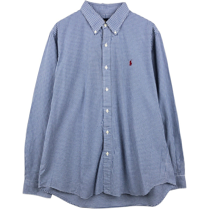 Ralph Lauren Gingham Check Long Sleeve Button-Down Check Shirt Men's XL cotton blue type Vintage Second Hand