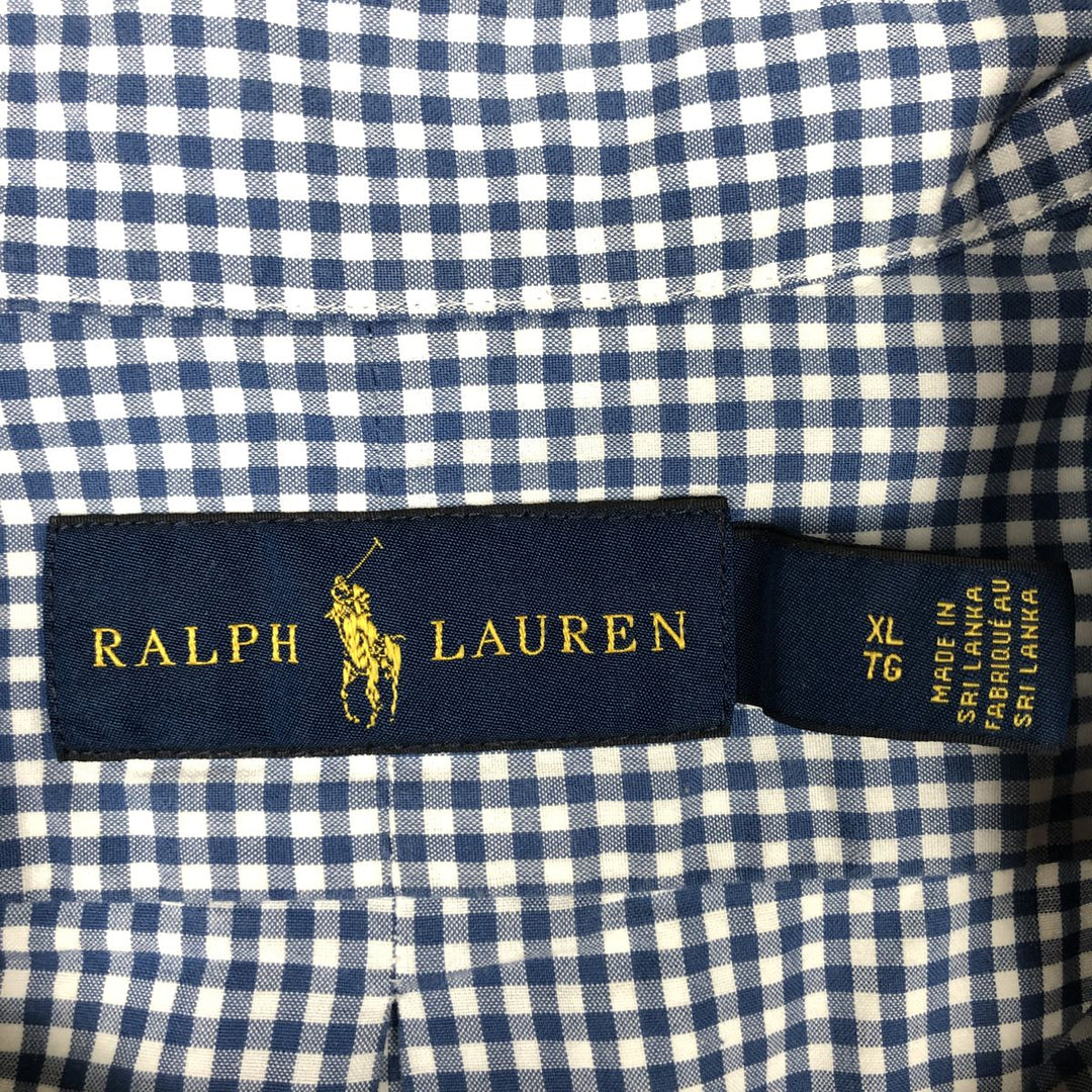 Ralph Lauren Gingham Check Long Sleeve Button-Down Check Shirt Men's XL cotton blue type Vintage Second Hand