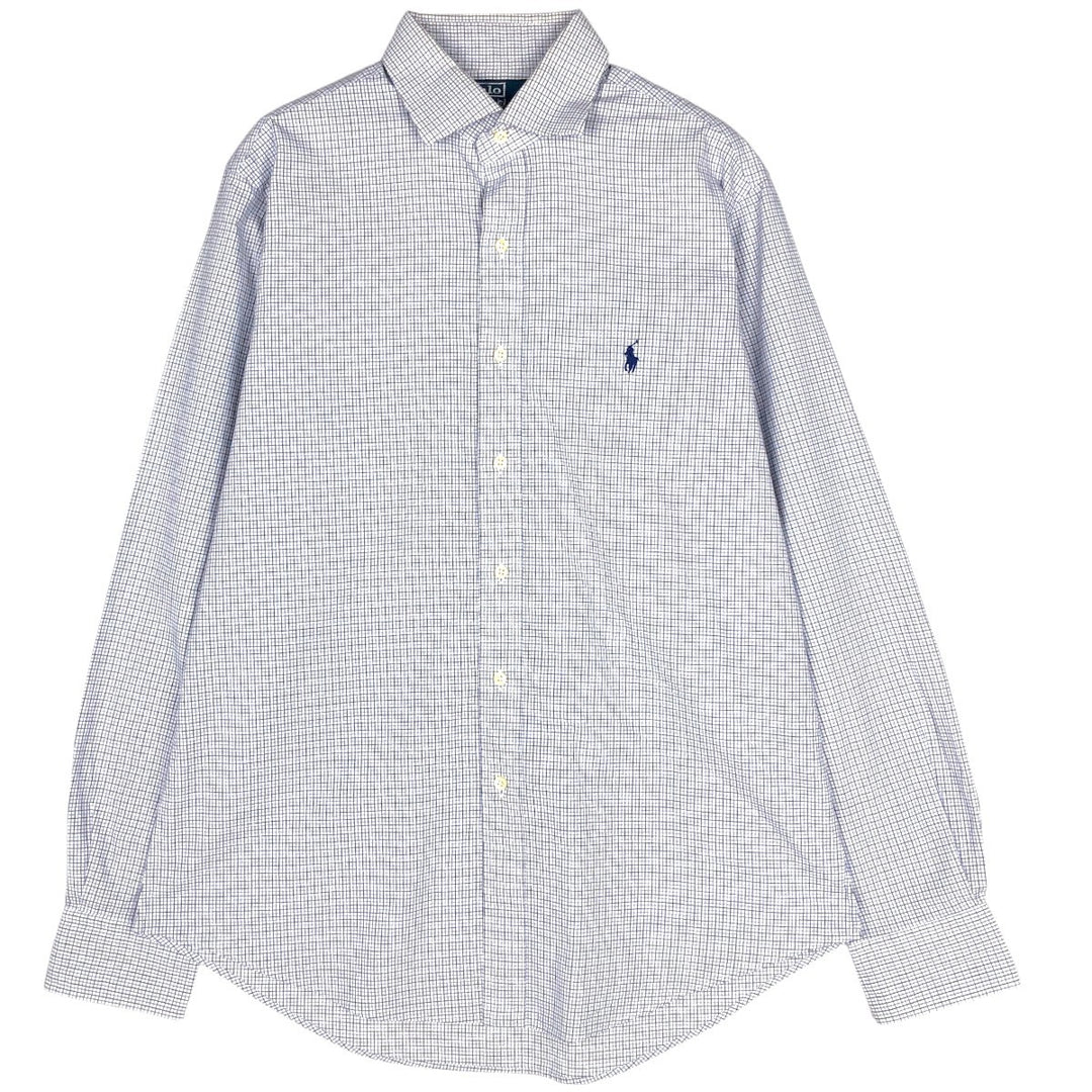 Ralph Lauren REGENT CUSTOM FIT Long-Sleeve Cotton Check Shirt, Men's Size L (approx.) cotton white type Vintage Second Hand