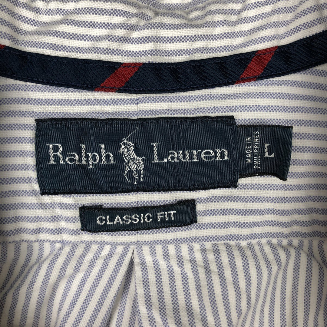 Ralph Lauren Classic Fit Long Sleeve Button Down Striped Shirt Men's Size L cotton navy blue type Vintage Second Hand
