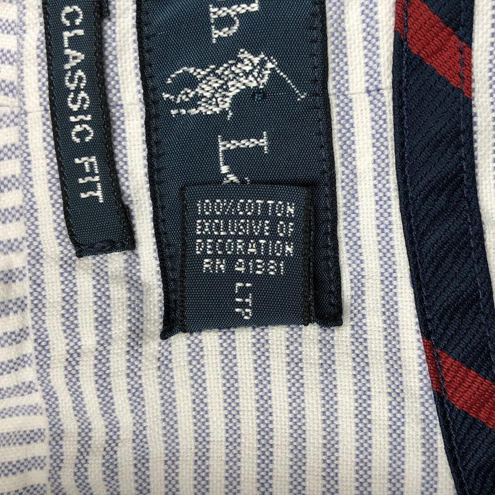Ralph Lauren Classic Fit Long Sleeve Button Down Striped Shirt Men's Size L cotton navy blue type Vintage Second Hand