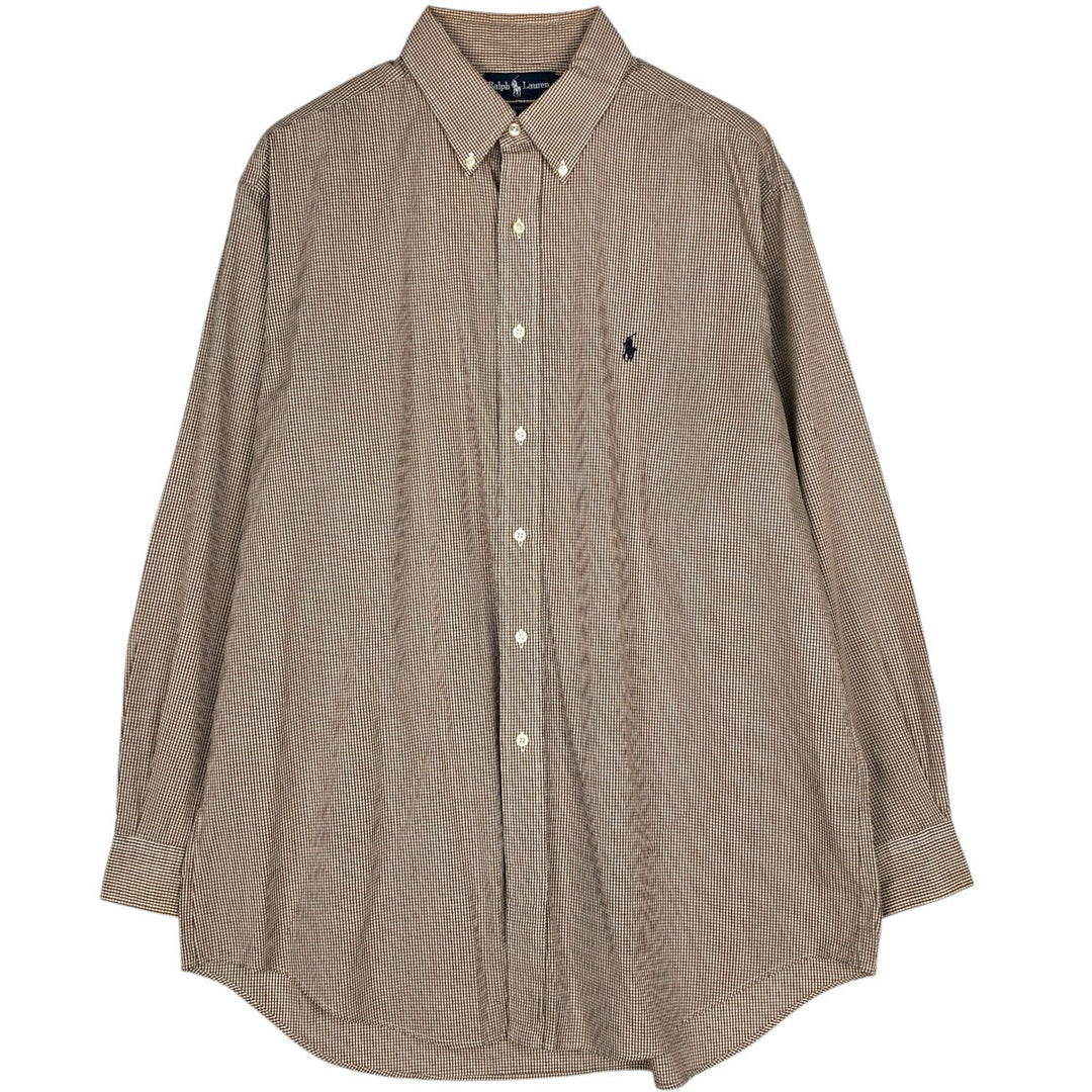 Ralph Lauren YARMOUTH Gingham Check Long Sleeve Button-Down Check Shirt Men's XL cotton beige type brown Vintage Second Hand