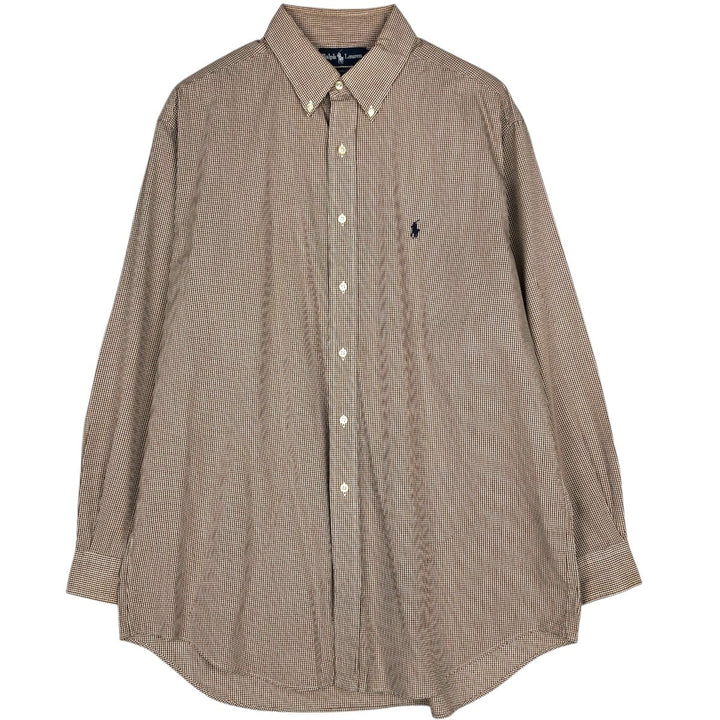 Ralph Lauren YARMOUTH Gingham Check Long Sleeve Button-Down Check Shirt Men's XL cotton beige type brown Vintage Second Hand