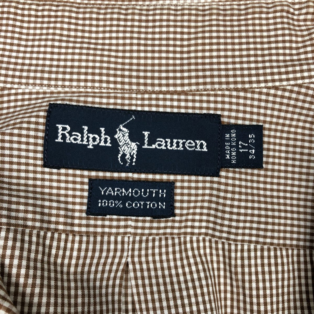 Ralph Lauren YARMOUTH Gingham Check Long Sleeve Button-Down Check Shirt Men's XL cotton beige type brown Vintage Second Hand