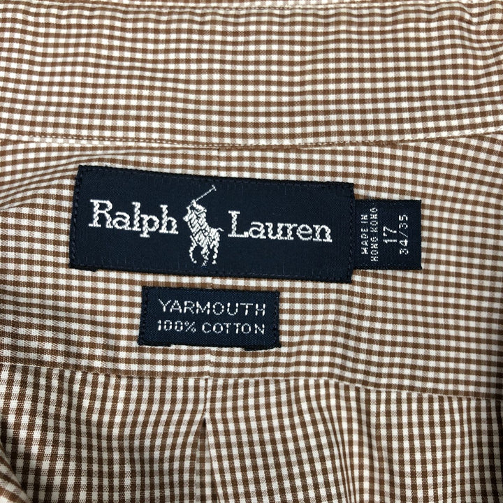 Ralph Lauren YARMOUTH Gingham Check Long Sleeve Button-Down Check Shirt Men's XL cotton beige type brown Vintage Second Hand