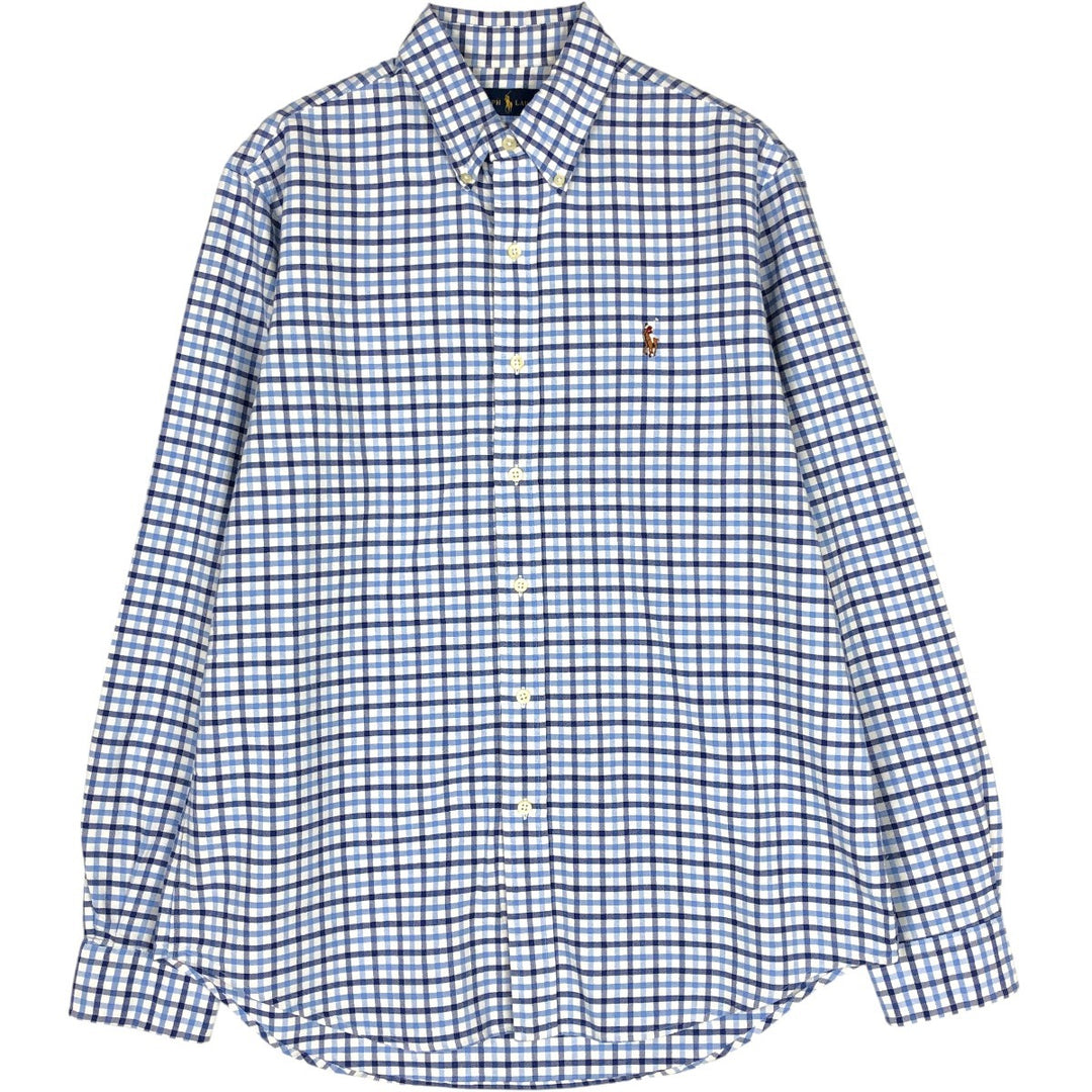 Ralph Lauren long sleeve button down check shirt, men's size M cotton blue type Vintage Second Hand