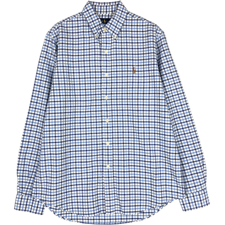Ralph Lauren long sleeve button down check shirt, men's size M cotton blue type Vintage Second Hand