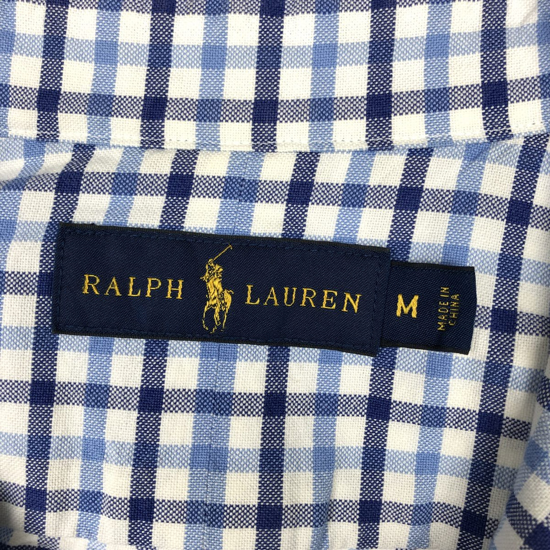 Ralph Lauren long sleeve button down check shirt, men's size M cotton blue type Vintage Second Hand