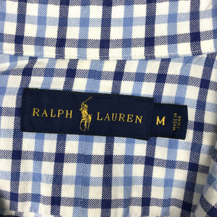 Ralph Lauren long sleeve button down check shirt, men's size M cotton blue type Vintage Second Hand