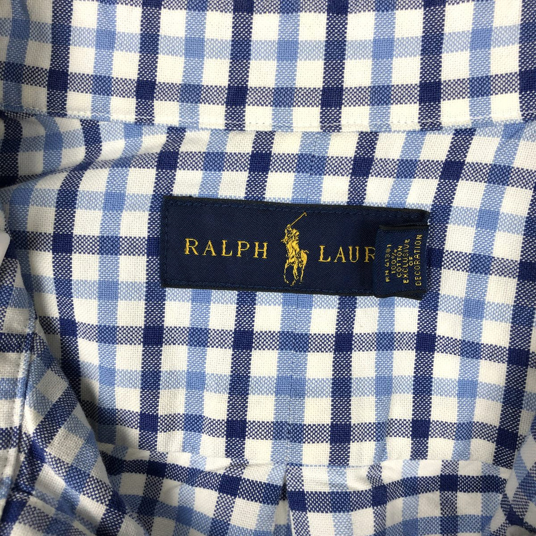 Ralph Lauren long sleeve button down check shirt, men's size M cotton blue type Vintage Second Hand