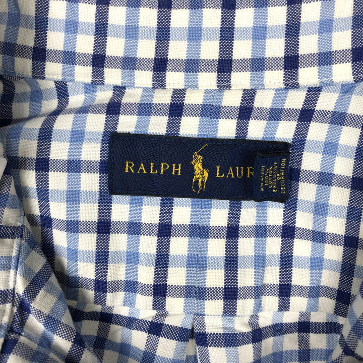 Ralph Lauren long sleeve button down check shirt, men's size M cotton blue type Vintage Second Hand