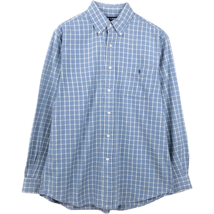1990'S Ralph Lauren SPORT Long-Sleeve Button-Down Check Shirt, Men's Size M (approx.), Vintage cotton Blue type light blue Vintage Second Hand