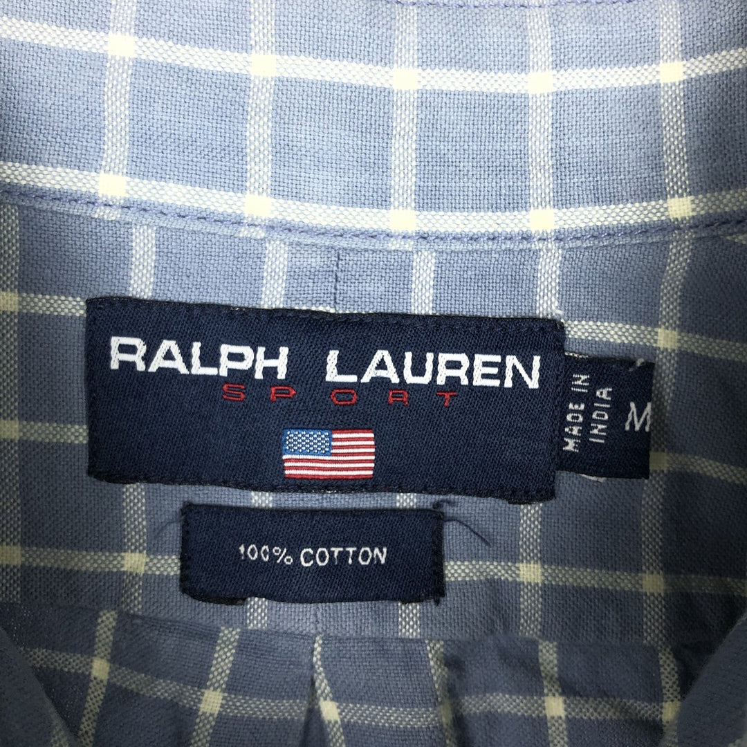 1990'S Ralph Lauren SPORT Long-Sleeve Button-Down Check Shirt, Men's Size M (approx.), Vintage cotton Blue type light blue Vintage Second Hand