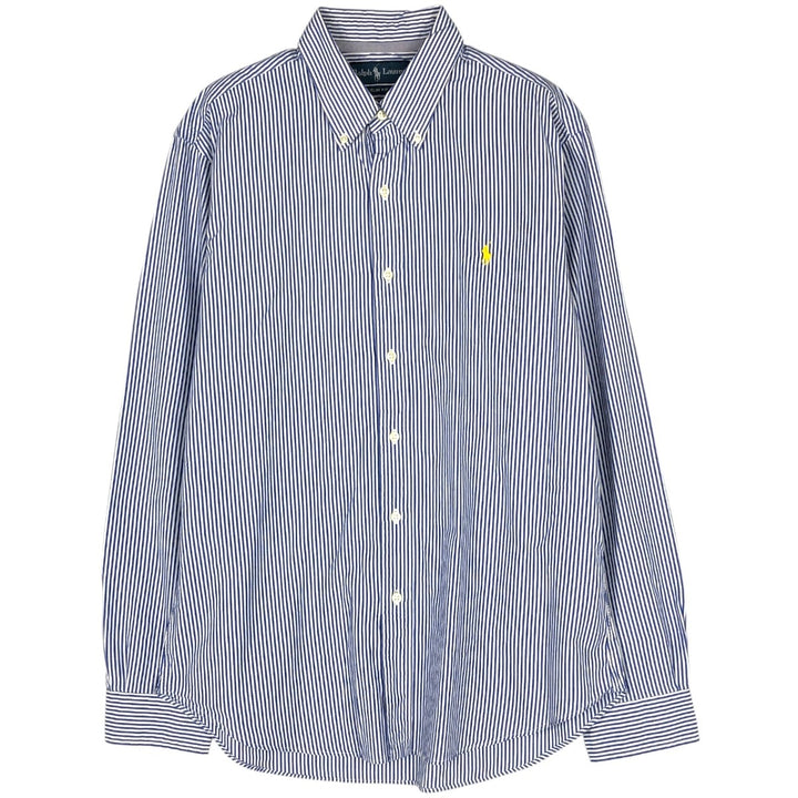 Ralph Lauren Slim Fit Long Sleeve Button-Down Striped Shirt, Men's Size L cotton navy blue type Vintage Second Hand