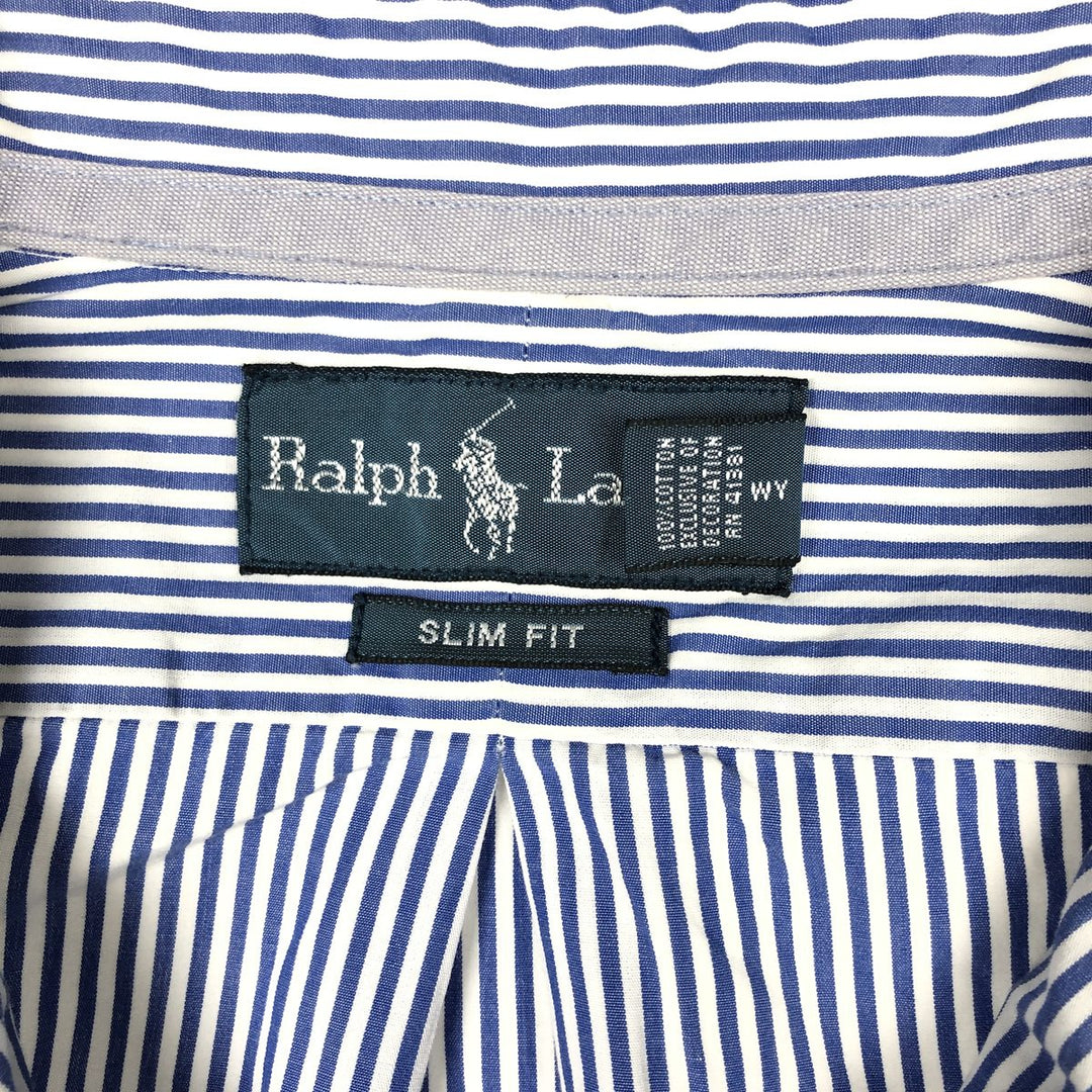 Ralph Lauren Slim Fit Long Sleeve Button-Down Striped Shirt, Men's Size L cotton navy blue type Vintage Second Hand