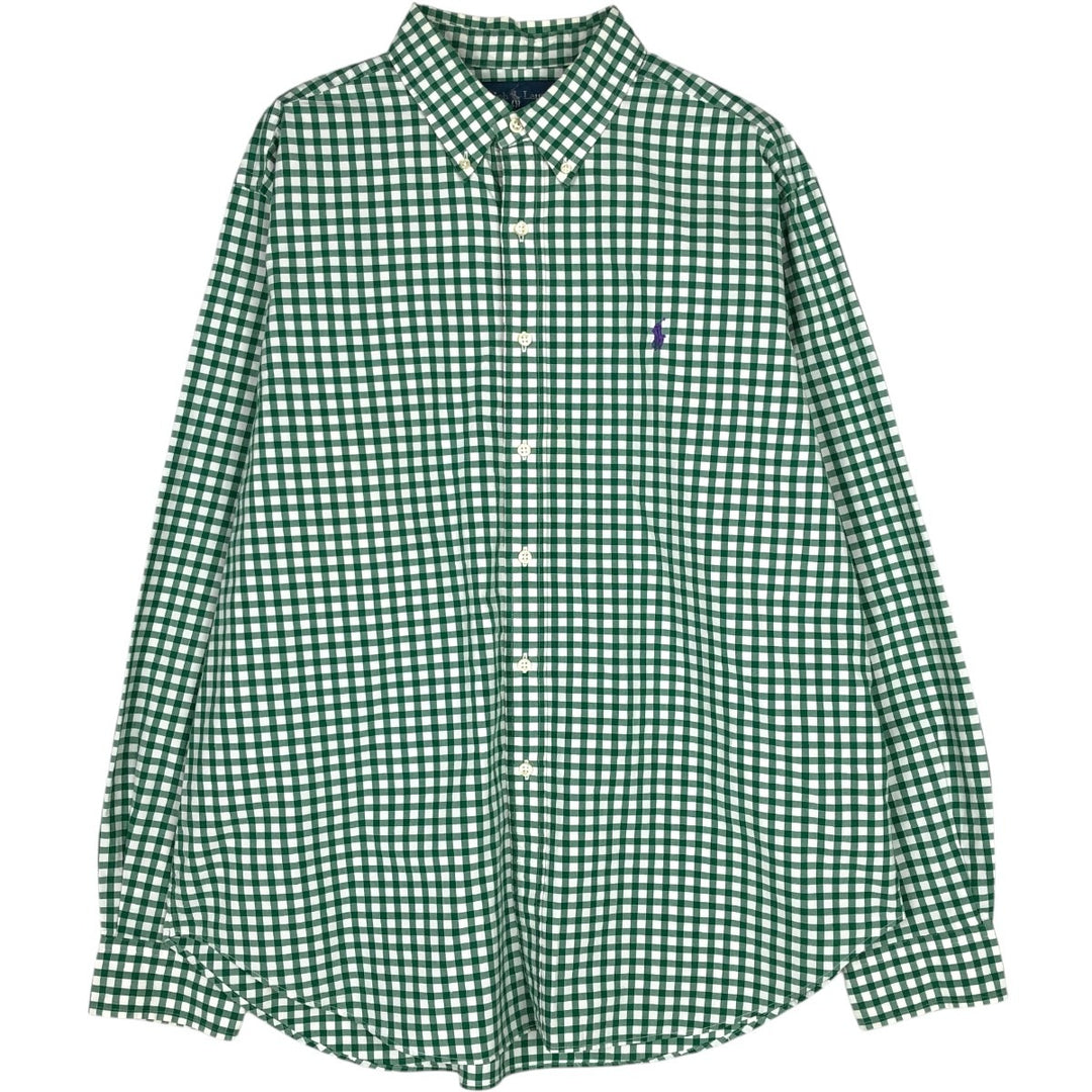 Ralph Lauren Classic Fit Gingham Check Long Sleeve Button-Down Check Shirt, Men's Size XL cotton green type Vintage Second Hand