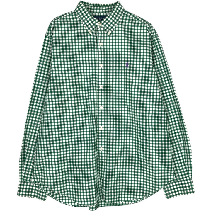 Ralph Lauren Classic Fit Gingham Check Long Sleeve Button-Down Check Shirt, Men's Size XL cotton green type Vintage Second Hand