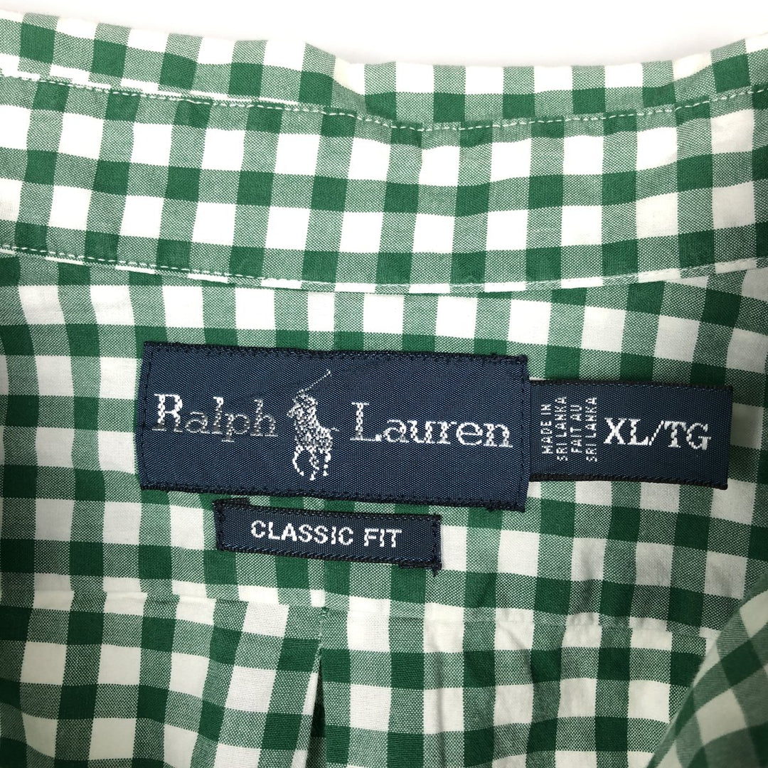 Ralph Lauren Classic Fit Gingham Check Long Sleeve Button-Down Check Shirt, Men's Size XL cotton green type Vintage Second Hand