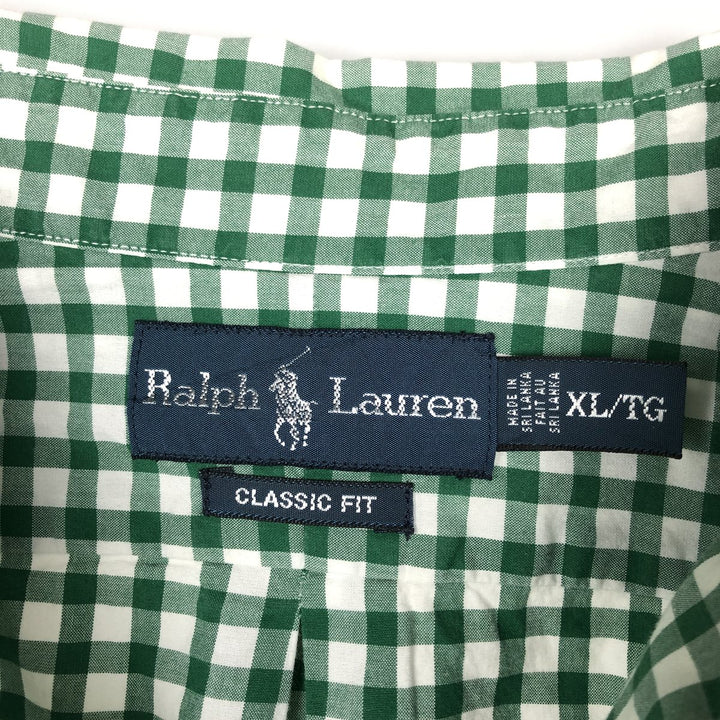 Ralph Lauren Classic Fit Gingham Check Long Sleeve Button-Down Check Shirt, Men's Size XL cotton green type Vintage Second Hand