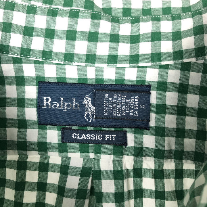 Ralph Lauren Classic Fit Gingham Check Long Sleeve Button-Down Check Shirt, Men's Size XL cotton green type Vintage Second Hand