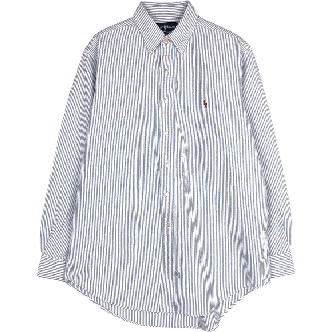 Ralph Lauren long sleeve button down striped shirt, men's size L cotton blue type Vintage Second Hand