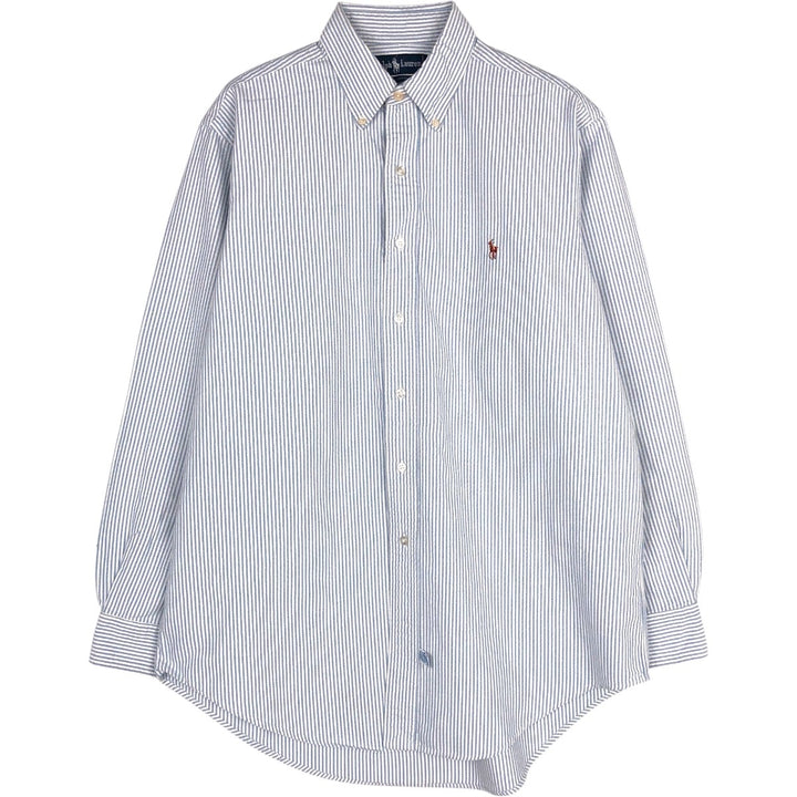 Ralph Lauren long sleeve button down striped shirt, men's size L cotton blue type Vintage Second Hand