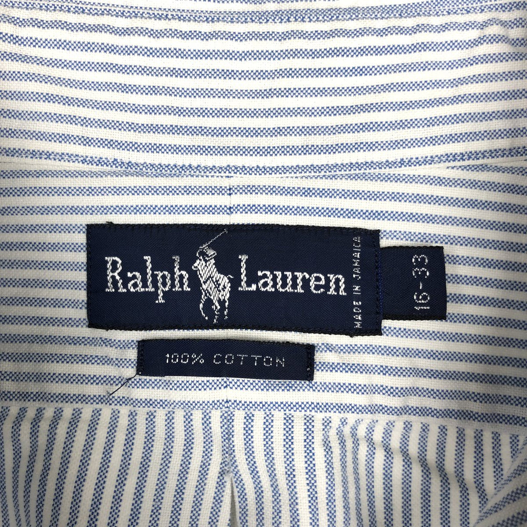 Ralph Lauren long sleeve button down striped shirt, men's size L cotton blue type Vintage Second Hand