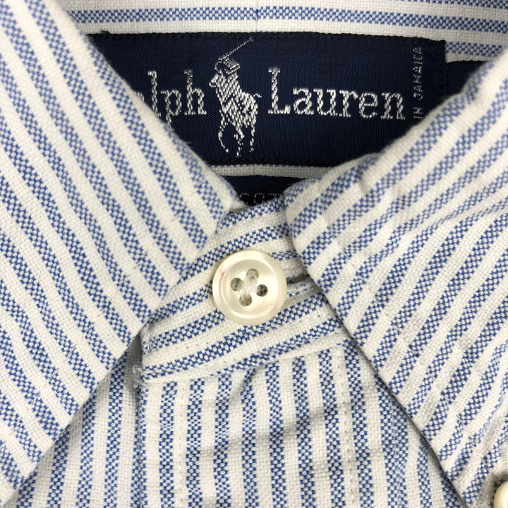 Ralph Lauren long sleeve button down striped shirt, men's size L cotton blue type Vintage Second Hand