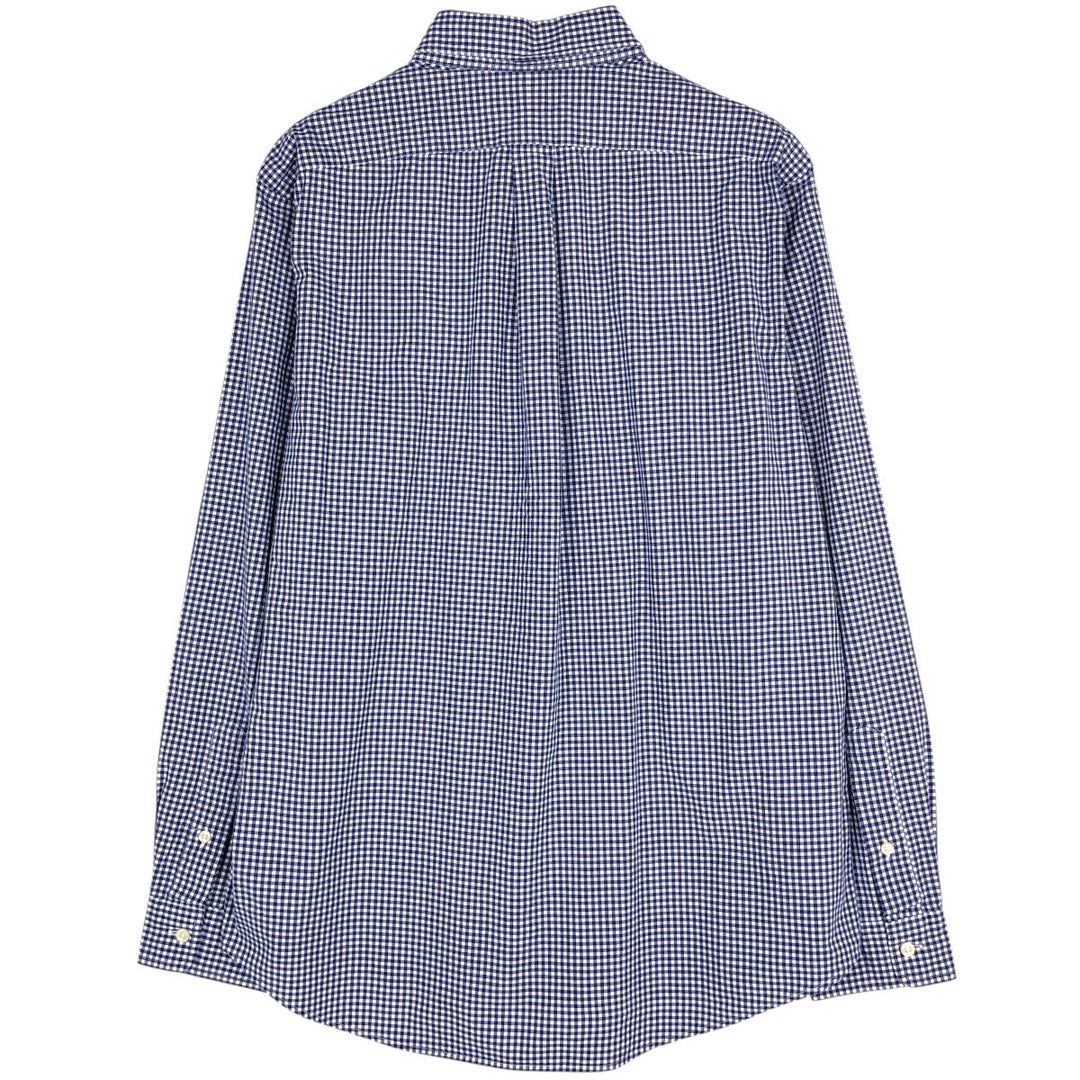 Ralph Lauren Classic Fit Gingham Check Long Sleeve Button-Down Check Shirt, Men's Size L cotton navy blue type Vintage Second Hand