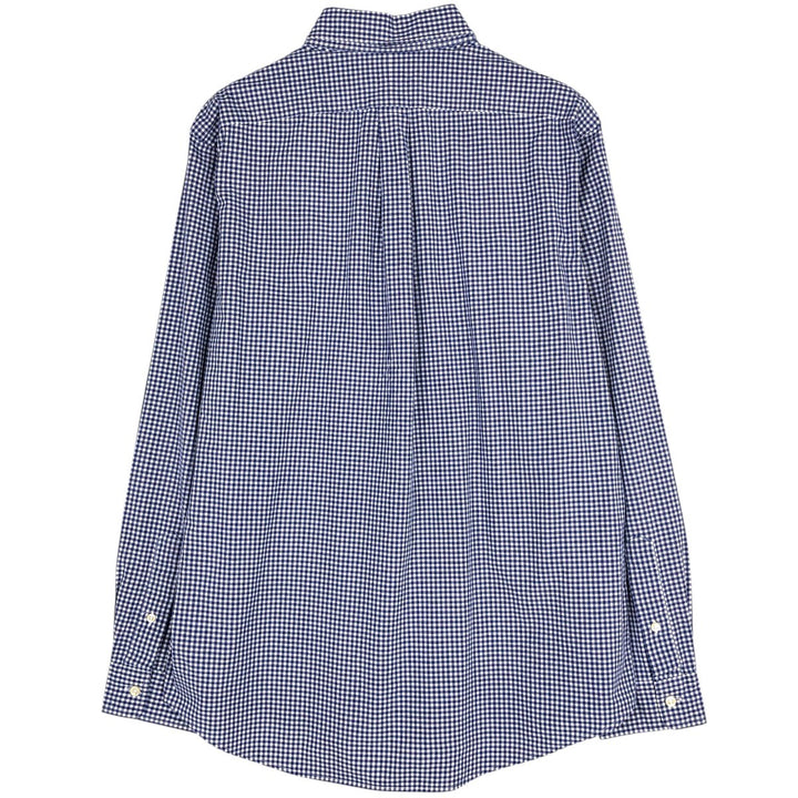 Ralph Lauren Classic Fit Gingham Check Long Sleeve Button-Down Check Shirt, Men's Size L cotton navy blue type Vintage Second Hand