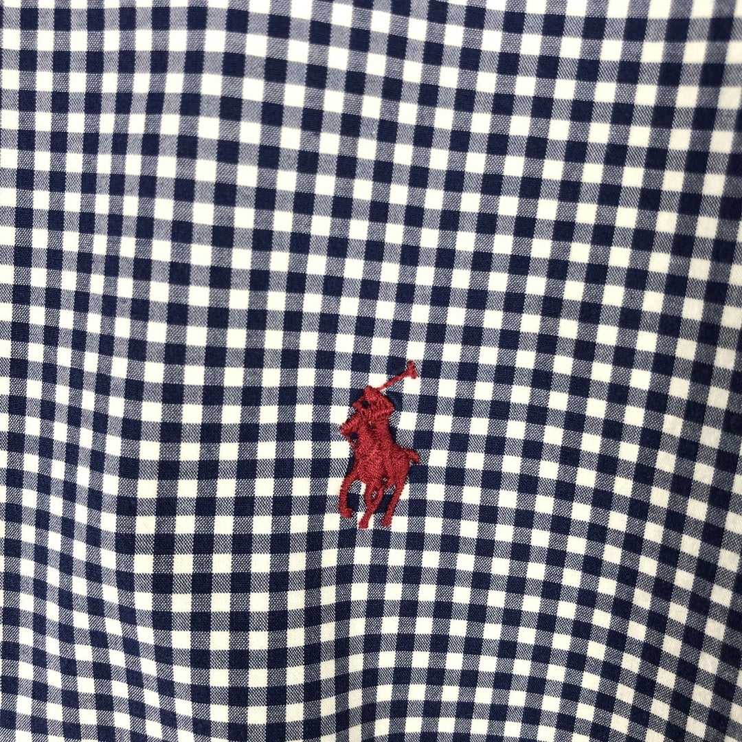 Ralph Lauren Classic Fit Gingham Check Long Sleeve Button-Down Check Shirt, Men's Size L cotton navy blue type Vintage Second Hand