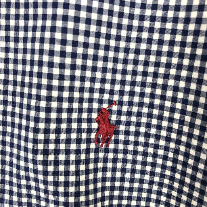 Ralph Lauren Classic Fit Gingham Check Long Sleeve Button-Down Check Shirt, Men's Size L cotton navy blue type Vintage Second Hand