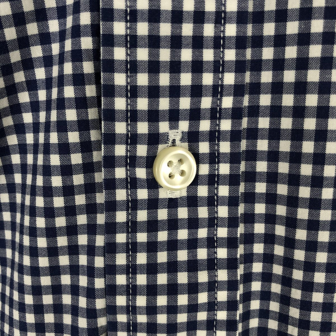 Ralph Lauren Classic Fit Gingham Check Long Sleeve Button-Down Check Shirt, Men's Size L cotton navy blue type Vintage Second Hand