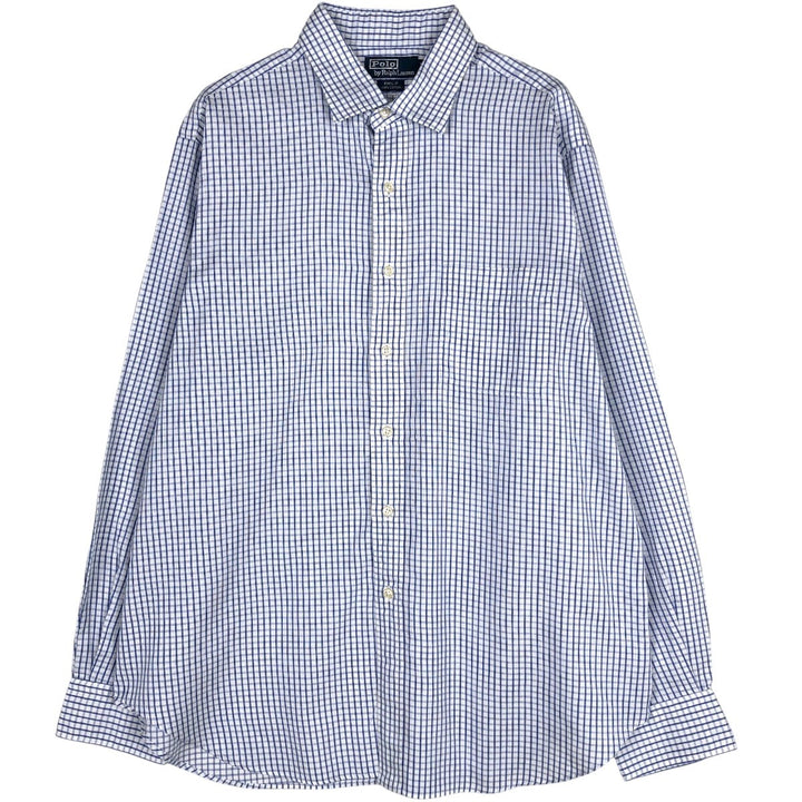 Ralph Lauren POLO by Ralph Lauren PHILIP Long-Sleeve Cotton Check Shirt, Men's Size XL (approx.) cotton white type Vintage Second Hand