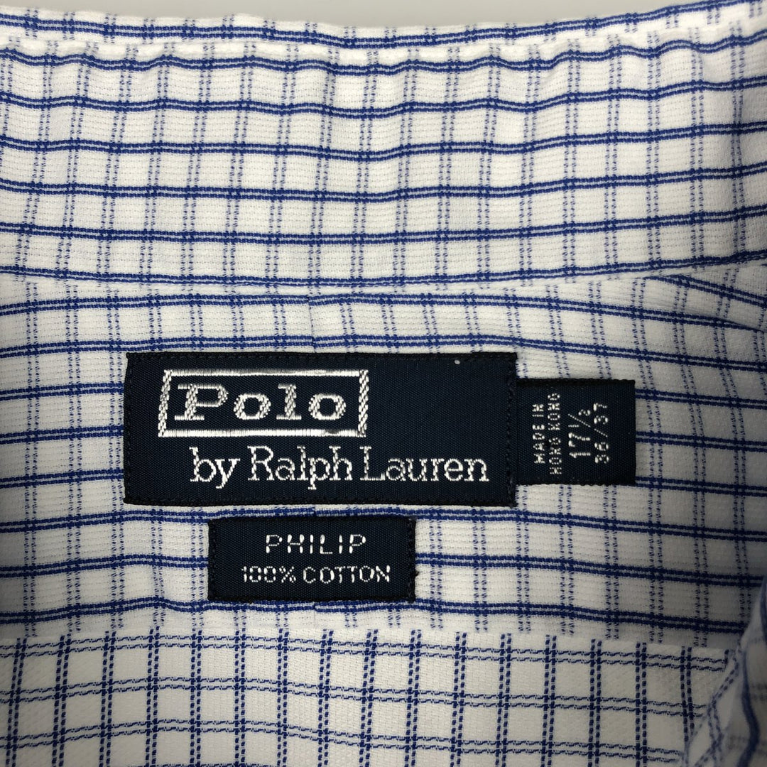 Ralph Lauren POLO by Ralph Lauren PHILIP Long-Sleeve Cotton Check Shirt, Men's Size XL (approx.) cotton white type Vintage Second Hand