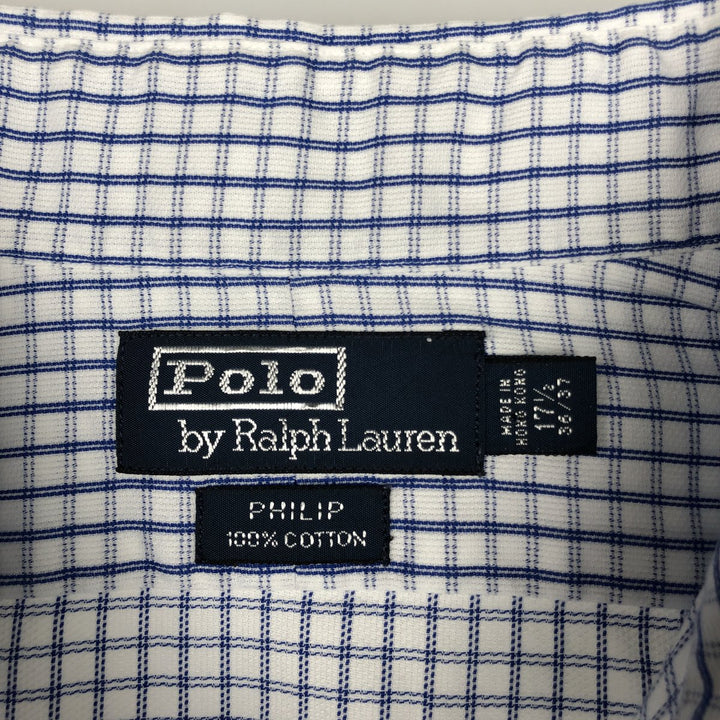 Ralph Lauren POLO by Ralph Lauren PHILIP Long-Sleeve Cotton Check Shirt, Men's Size XL (approx.) cotton white type Vintage Second Hand