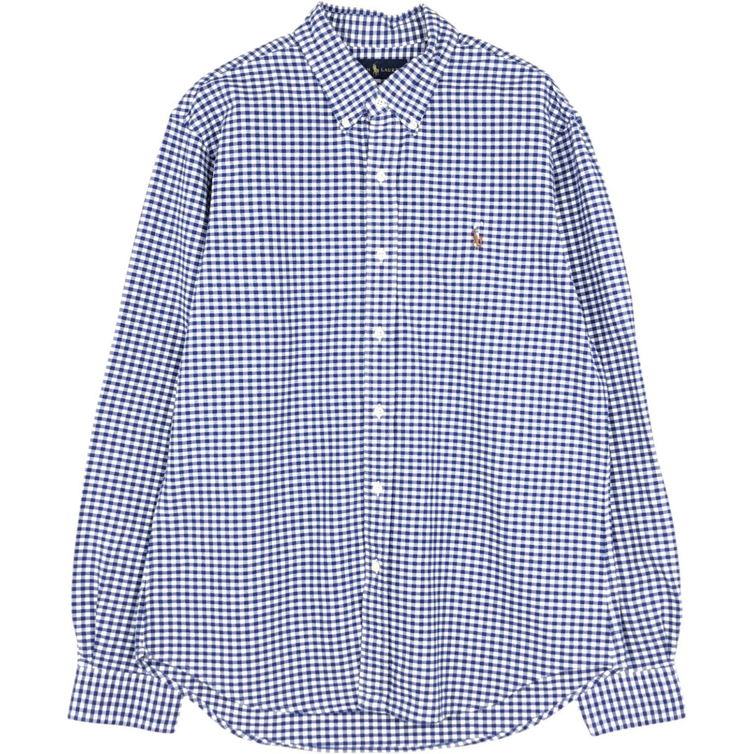 Ralph Lauren SLIM FIT gingham check long-sleeve button-down shirt, men's size L (approx.) cotton blue type Vintage Second Hand