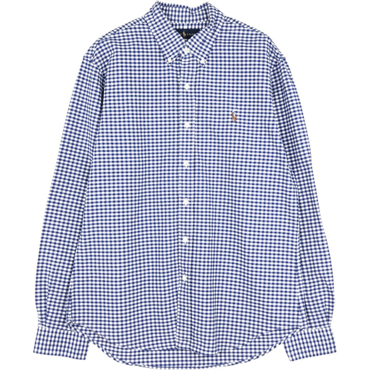 Ralph Lauren SLIM FIT gingham check long-sleeve button-down shirt, men's size L (approx.) cotton blue type Vintage Second Hand