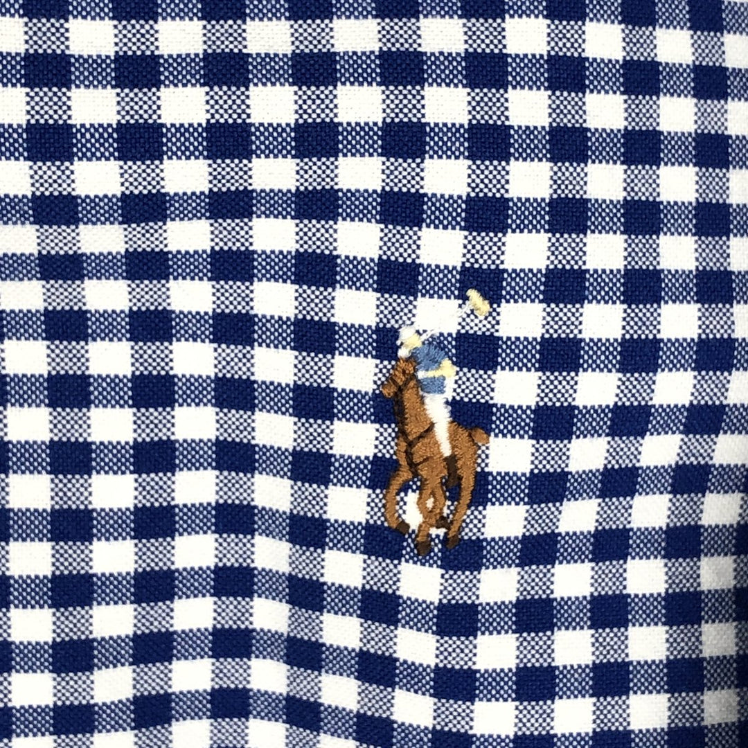 Ralph Lauren SLIM FIT gingham check long-sleeve button-down shirt, men's size L (approx.) cotton blue type Vintage Second Hand