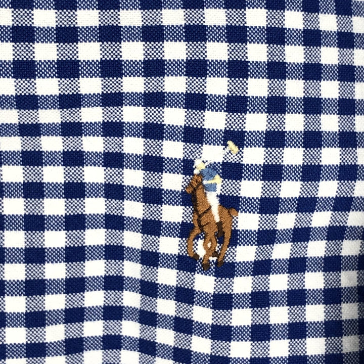 Ralph Lauren SLIM FIT gingham check long-sleeve button-down shirt, men's size L (approx.) cotton blue type Vintage Second Hand